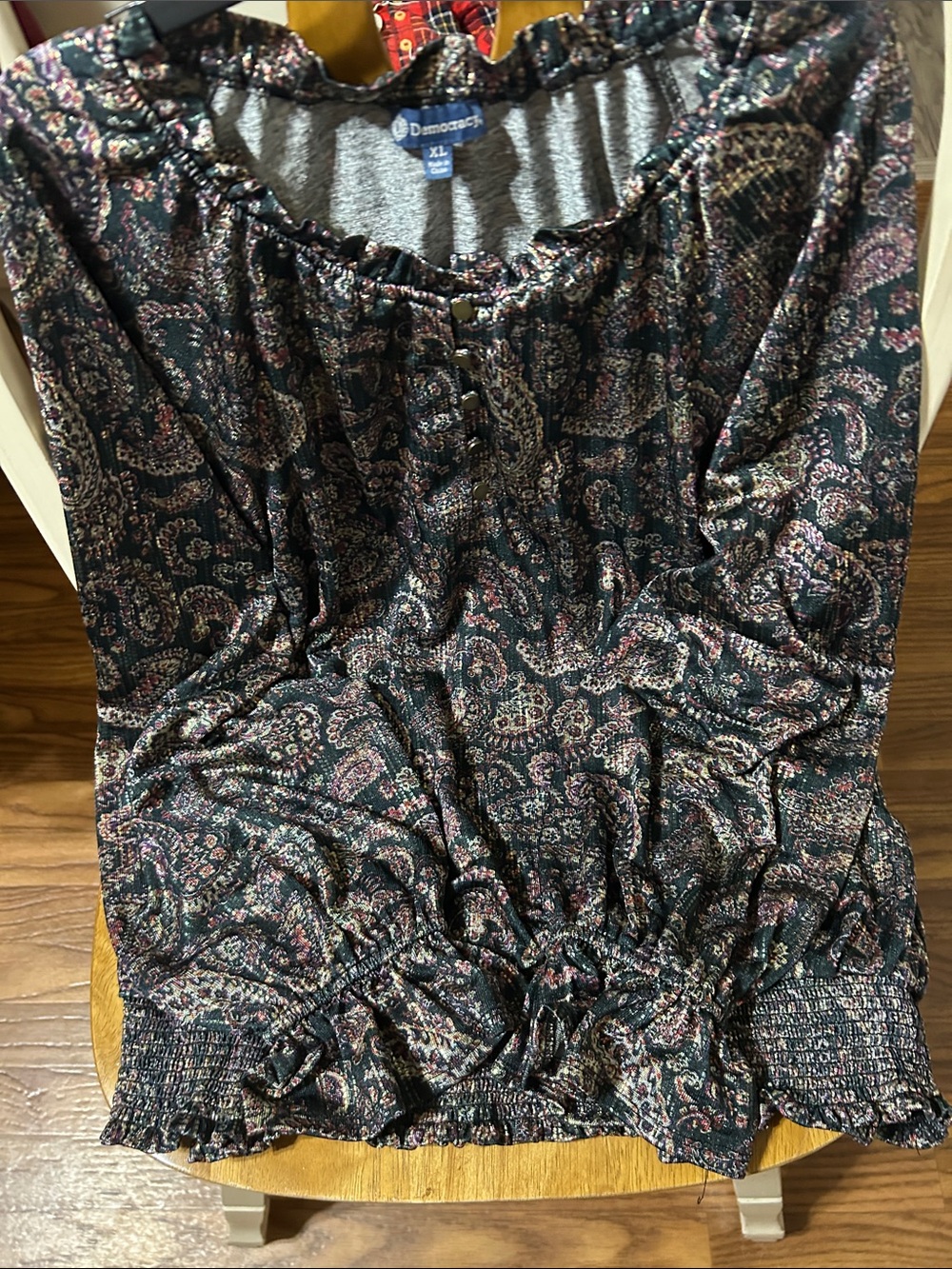 Democracy Black Paisley Off-Shoulder Top with Pink Accents